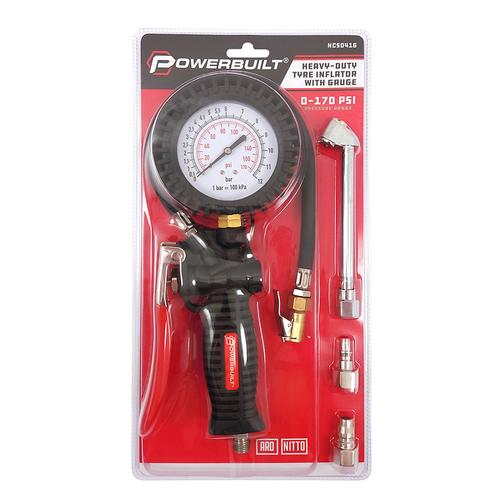 Powerbuilt Heavy-Duty Tyre Inflator with Gauge