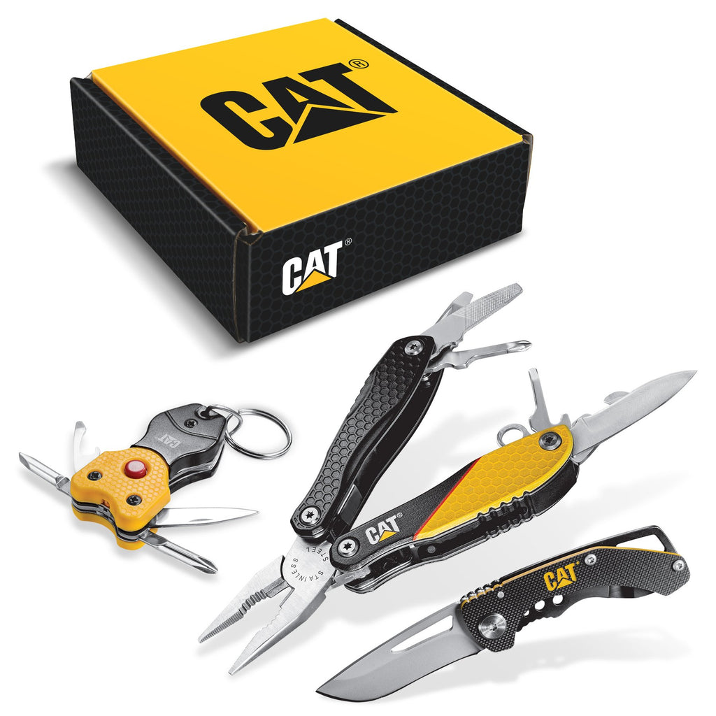 CAT 3PC MULTI-TOOL KNIFE & KEYCHAIN GIFT BOX SET