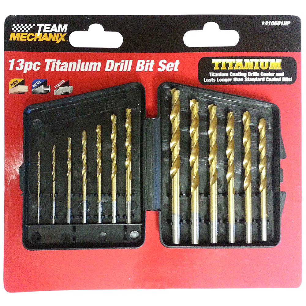 Team Mechanix 13pc Titanium Coated Drill Bit Set