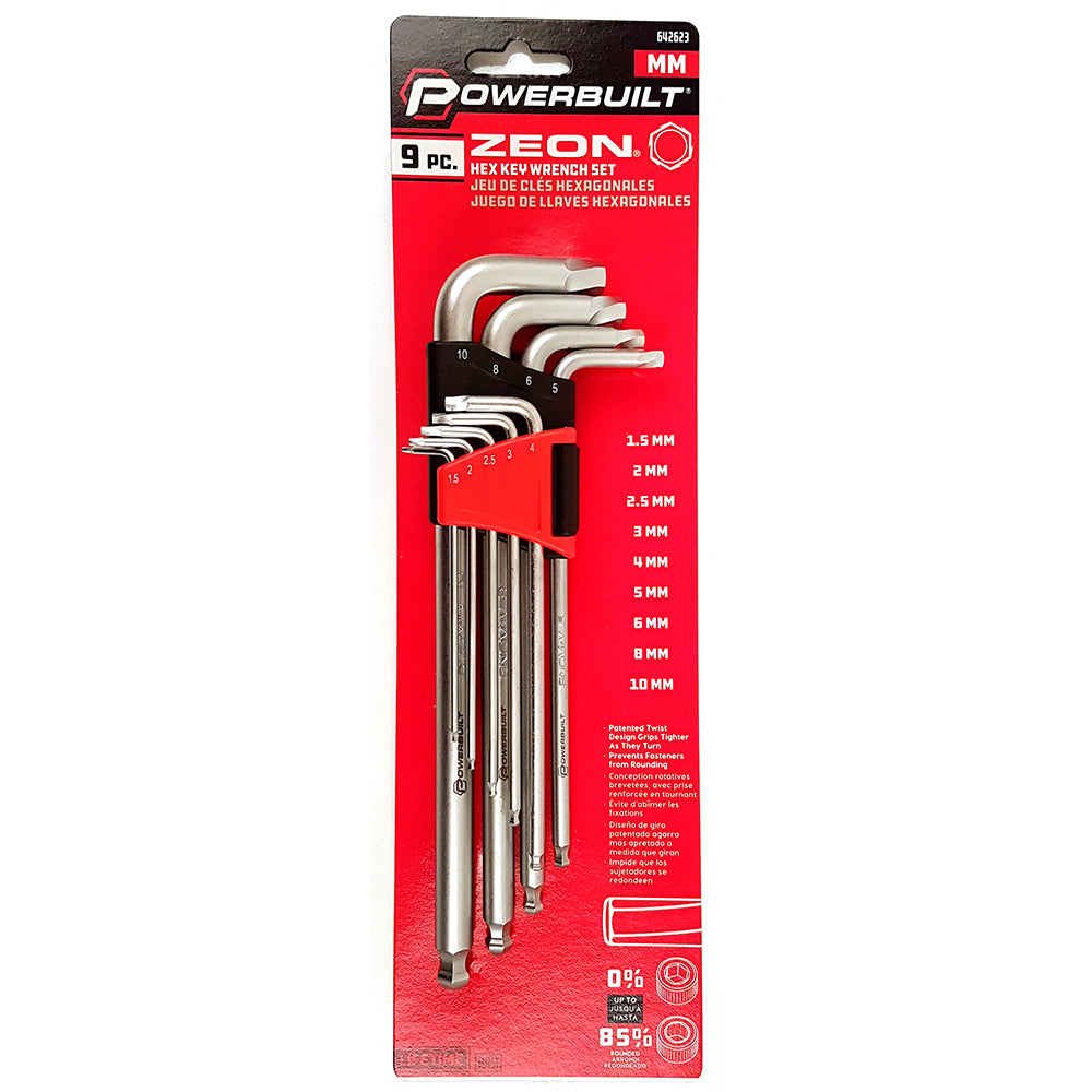 Powerbuilt 9pc Imperial Ball End Hex & Zeon Hex Key Wrench Set