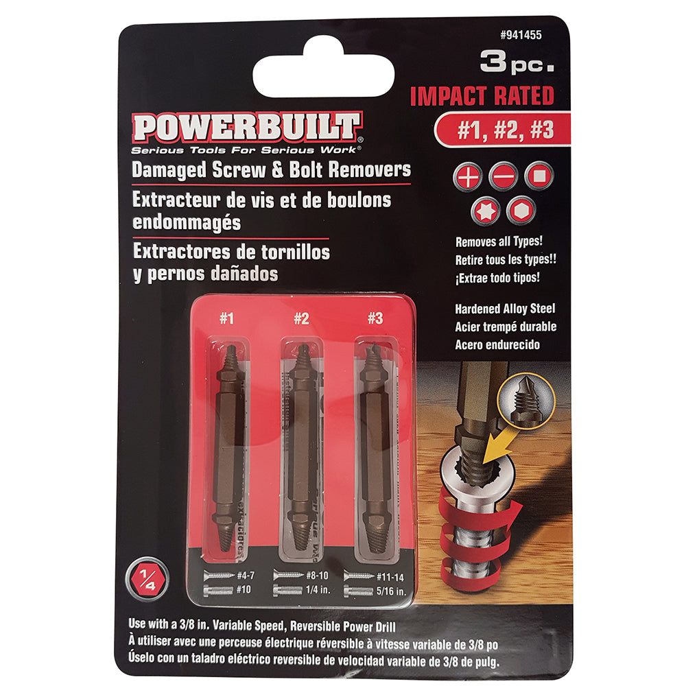 Powerbuilt 3pc Bolt Remover & Damaged Screw Extractor