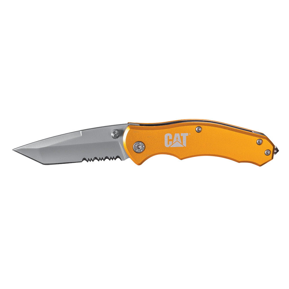 CAT 165MM TANTO SERRATED FOLDING KNIFE W/GLASS BREAK