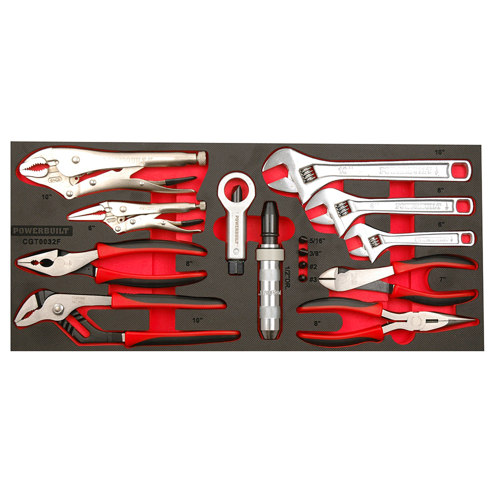Powerbuilt 16pc Plier and Adjustable Wrench Tray