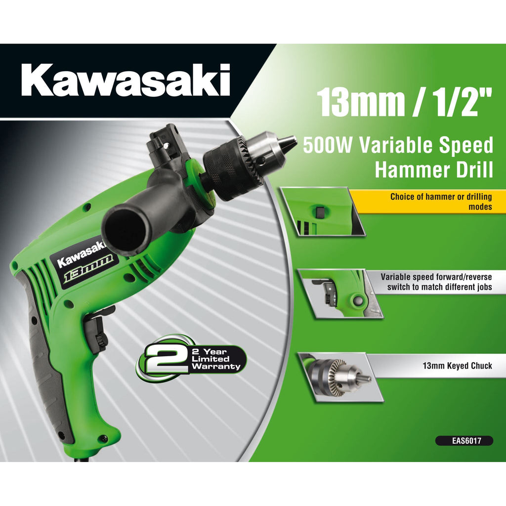 KAWASAKI 13MM 500W VARIABLE SPEED HAMMER DRILL KAWASAKI  SELLOUT!