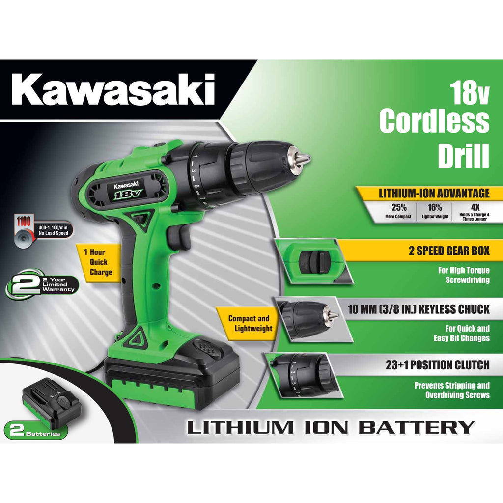KAWASAKI  18V CORDLESS DRILL SET 2 Batteries KAWASAKI  SELLOUT!