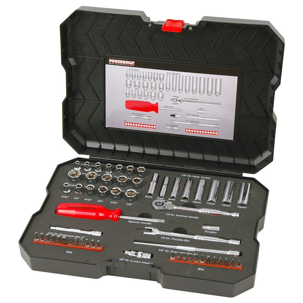 Powerbuilt 1/4" Dr 58pc Combination Socket Set