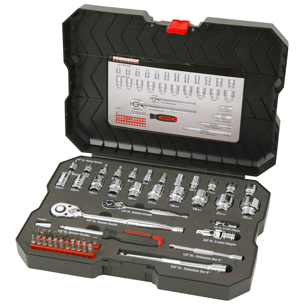 Powerbuilt 1/4 Dr, 3/8 Dr 53pc Metric Socket Set