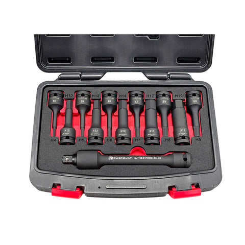 1/2" Dr 12pc Impact Long Hex Bit Socket Set