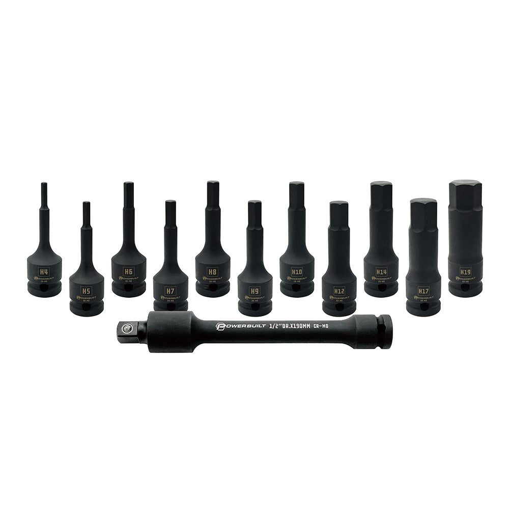 1/2" Dr 12pc Impact Long Hex Bit Socket Set