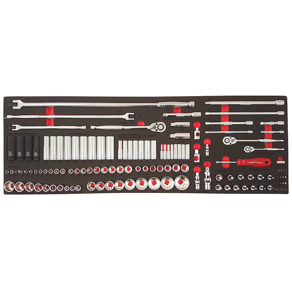 Powerbuilt 125pc 1/4" Dr, 3/8" Dr, 1/2" Dr Socket Set and Accessories Tray