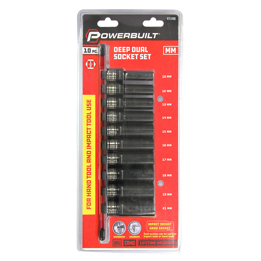 Powerbuilt 1/2" Dr 10pc Metric Deep Dual Impact Socket Set