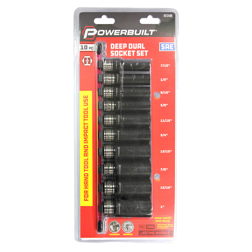 Powerbuilt 1/2" Dr 10pc Imperial Deep Dual Impact Socket Set