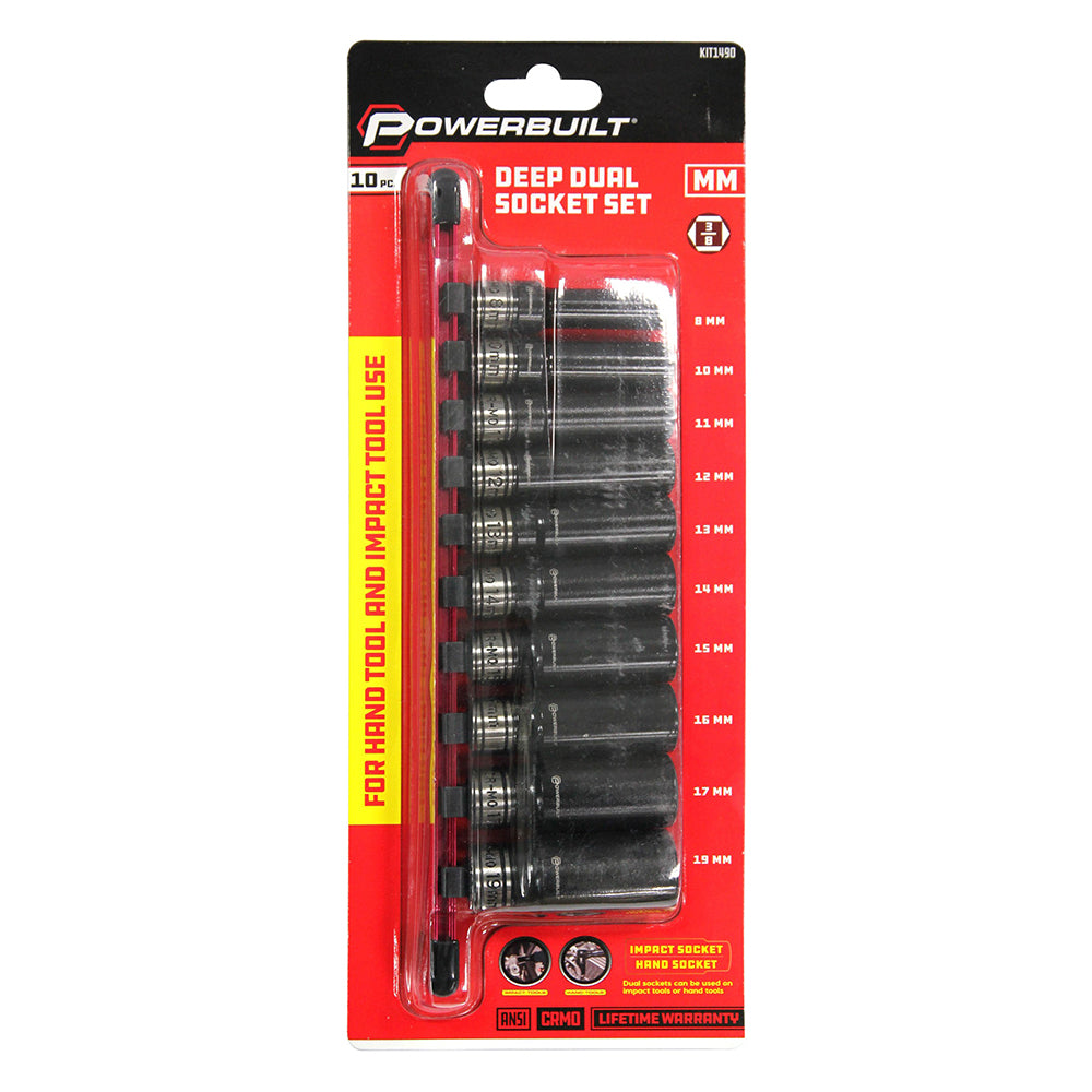 Powerbuilt 3/8" Dr 10pc Metric Deep Dual Impact Socket Set