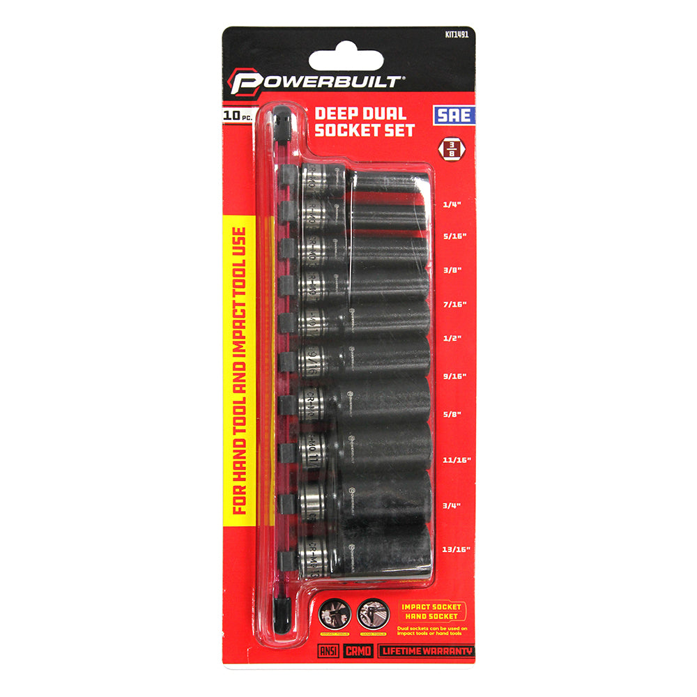 Powerbuilt 3/8" Dr 10pc Imperial Deep Dual Impact Socket Set