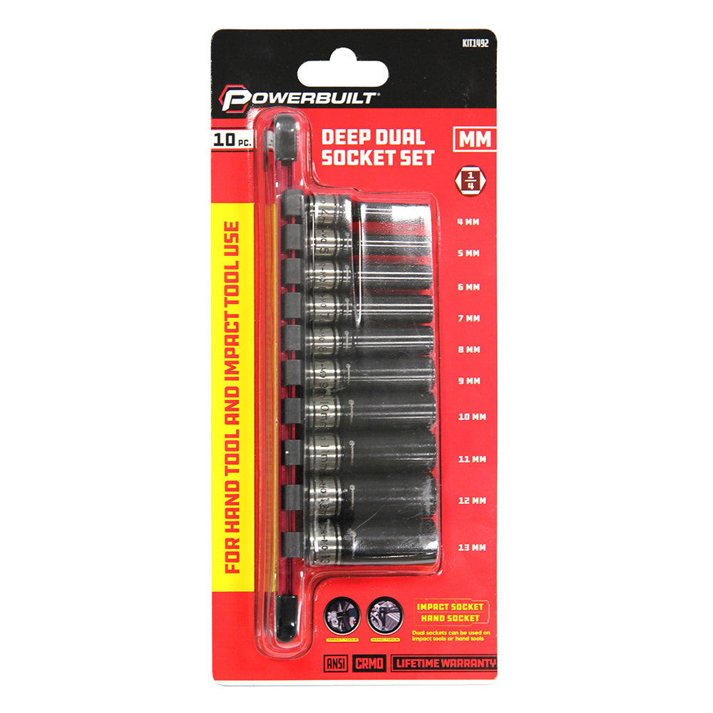 Powerbuilt 1/4" Dr 10pc Metric Deep Dual Impact Socket Set