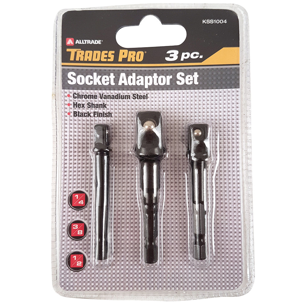 Trades Pro 3pc 1/4, 3/8, 1/2 Dr Socket Adaptor Set with Shank