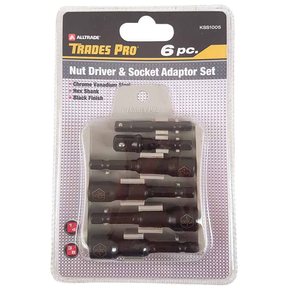 Trades Pro 4pc Nut Driver & 2pc 1/4, 3/8 Socket Adaptor Set