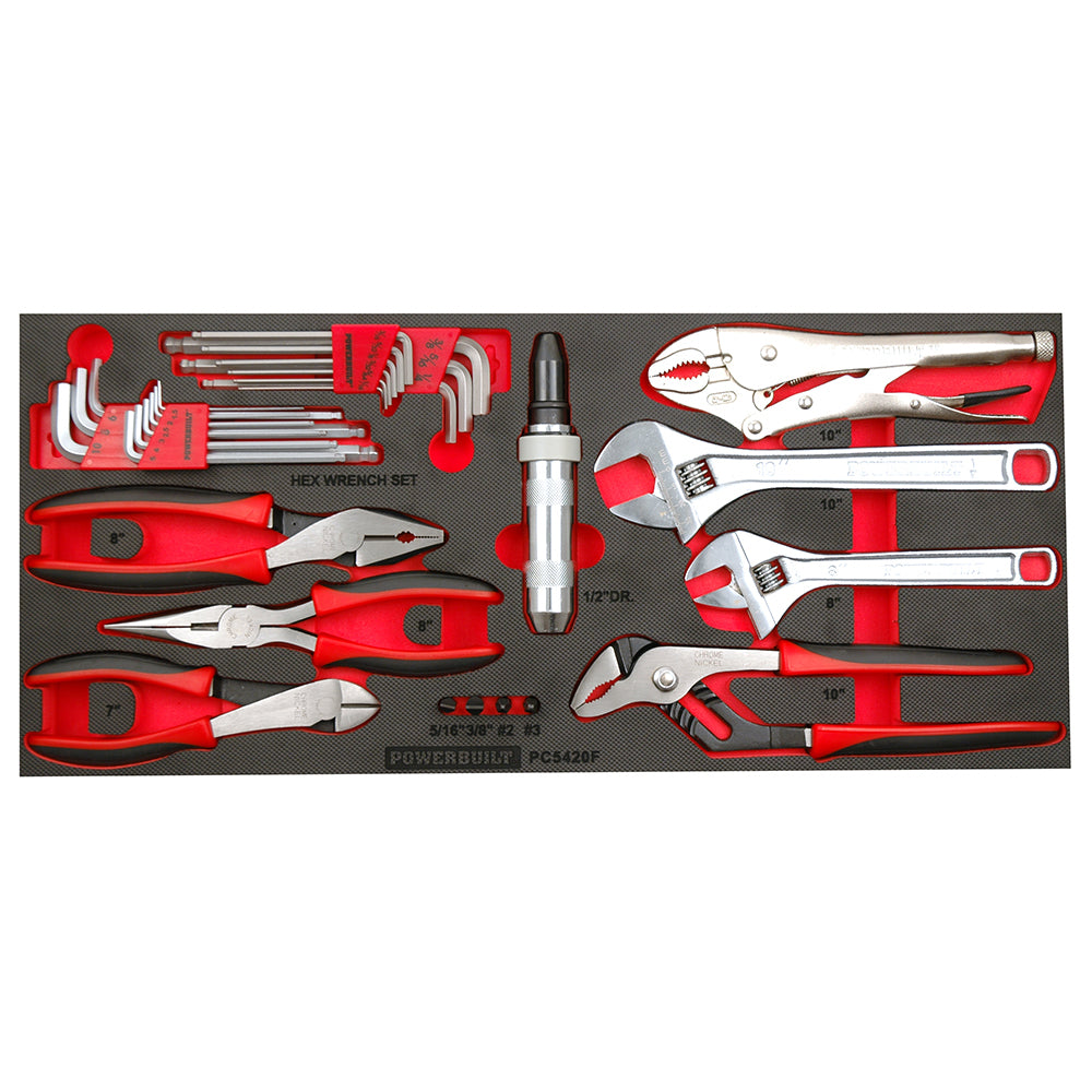 Powerbuilt 31pc Plier, Hex Key and Adjustable Wrench Tray