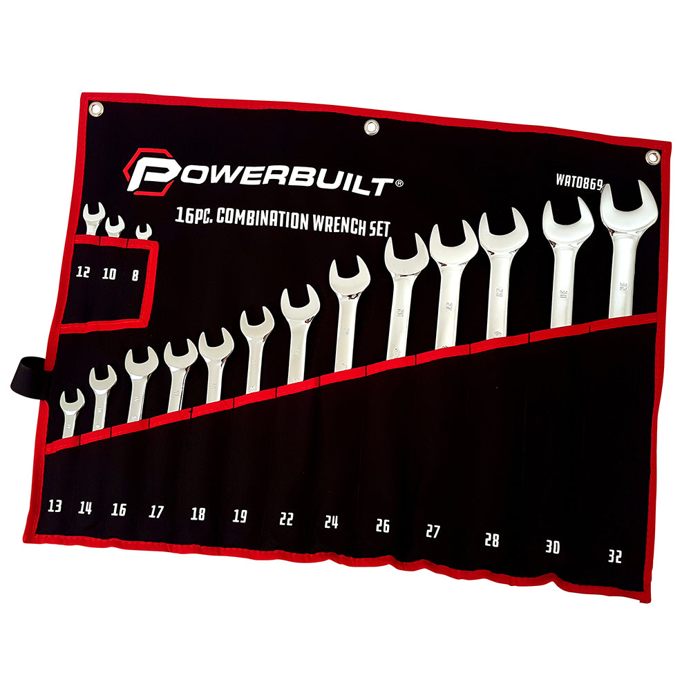 Powerbuilt 16pc Metric Ring and Open-End Spanner Set mirror polished