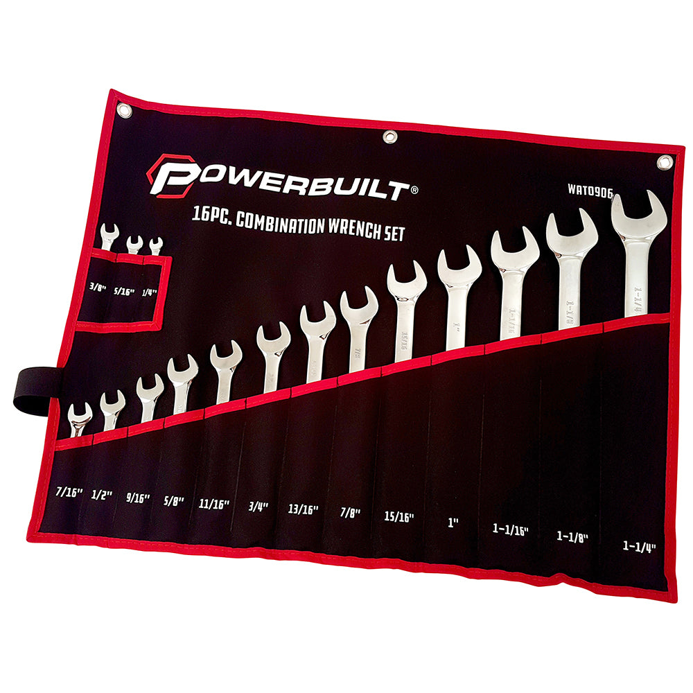 Powerbuilt 16pc Imperial Ring and Open-End Spanner Set mirror polished
