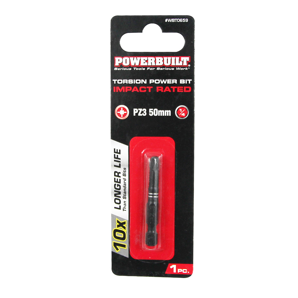 Powerbuilt 1/4 Torsion Impact Power Bit - Pozi #3 x 50mm Long