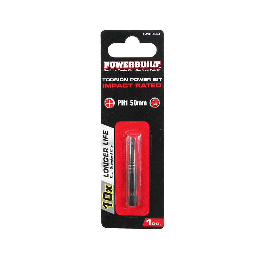 Powerbuilt 1/4 Torsion Impact Power Bit - Phillips #1 x 50mm Long