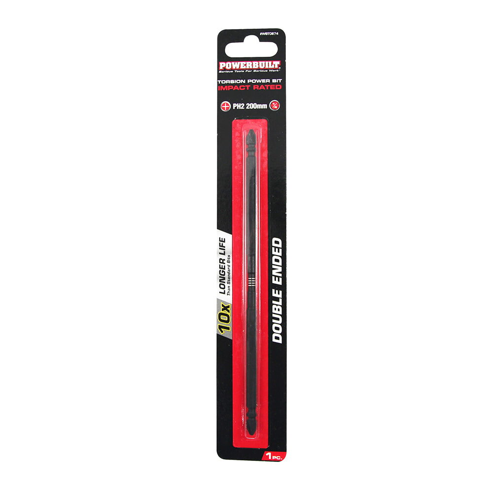 Powerbuilt 1/4 Torsion Impact Power Bit - Phillips #2 x 200mm Long Double Ended