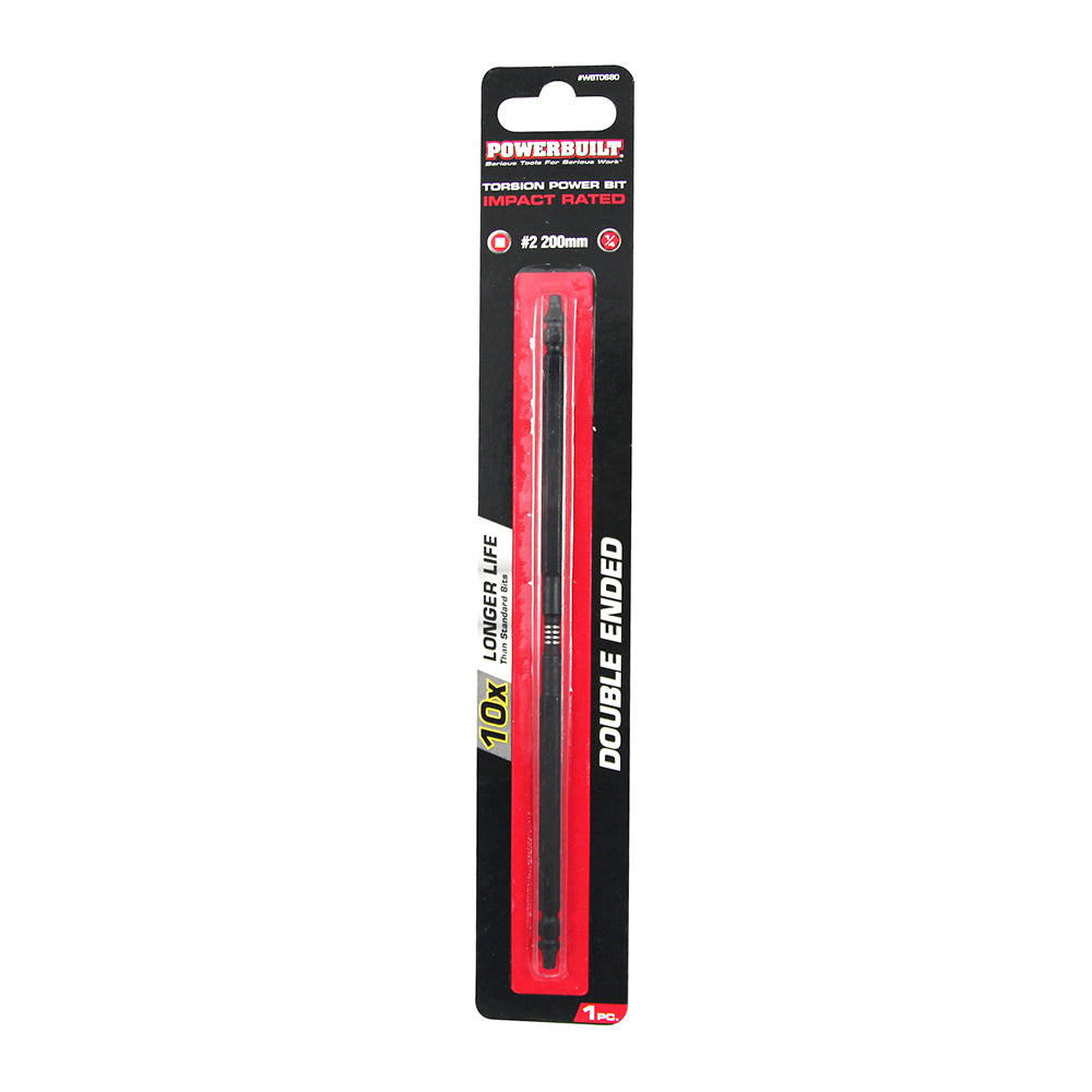 Powerbuilt 1/4 Torsion Impact Power Bit - Robertson #2 x 200mm Long Double Ended